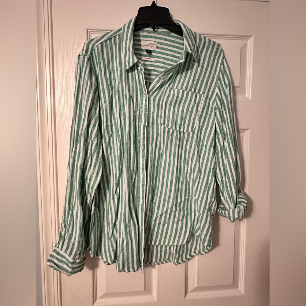 Universal Thread Green and White Striped Shirt